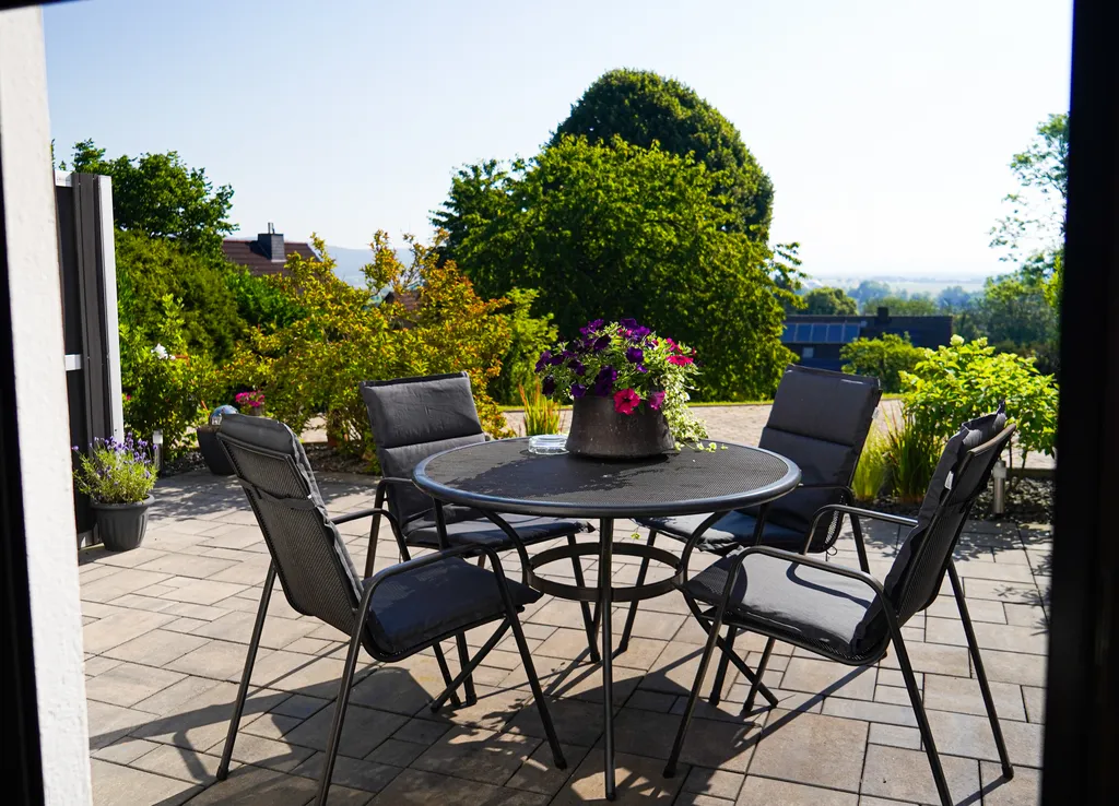 Inviting terrace with seating.